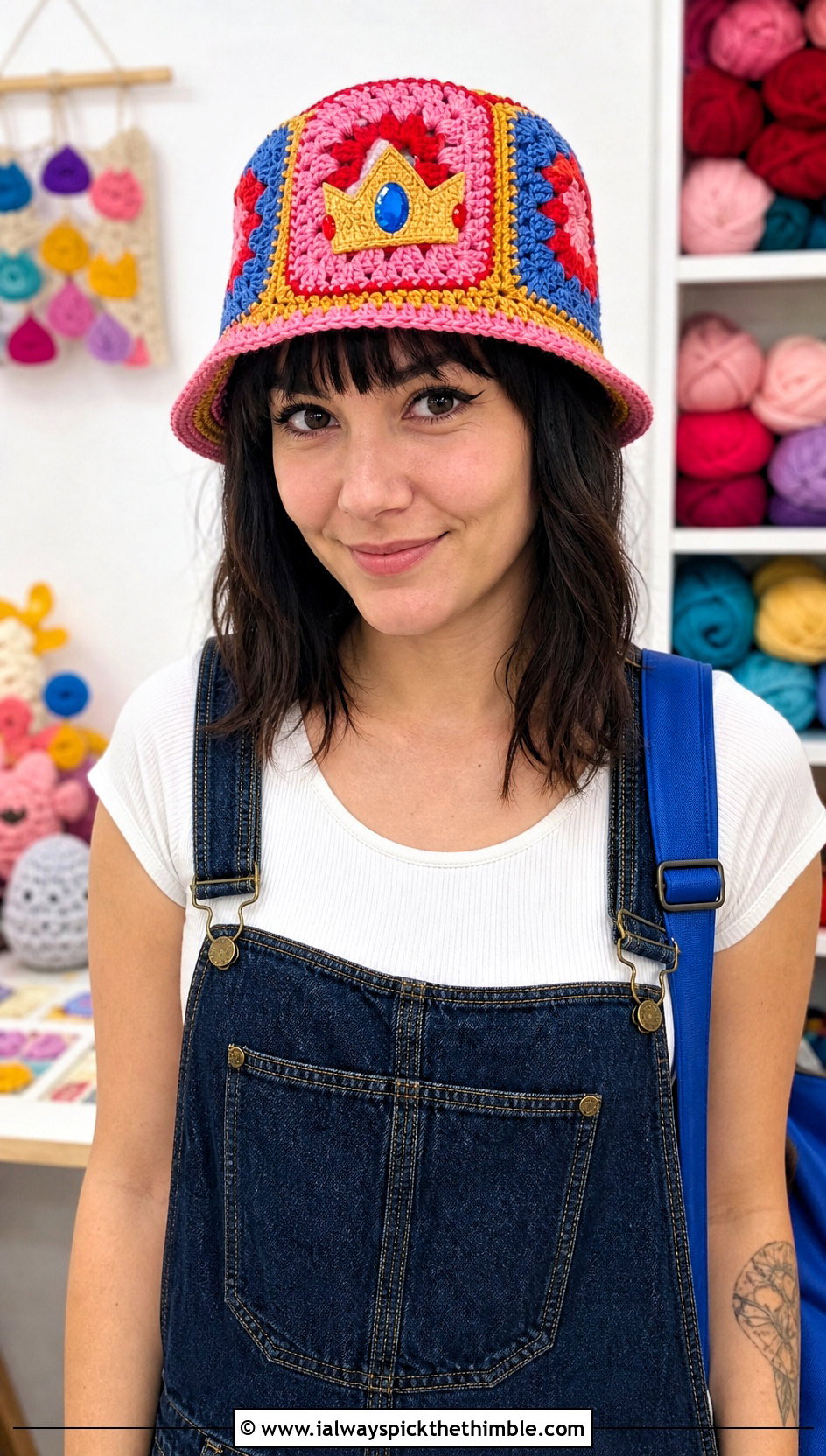Princess Peach Granny Square Crochet Bucket Hat With Overalls - 20 Princess Peach Crochet Hat outfit ideas