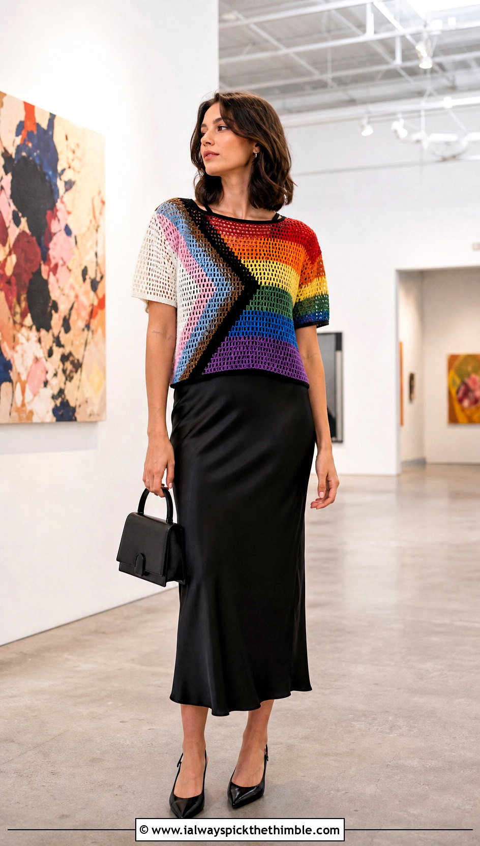 Progress Pride Crochet T Shirt With Satin Slip Skirt - 25 crochet pride top outfit ideas