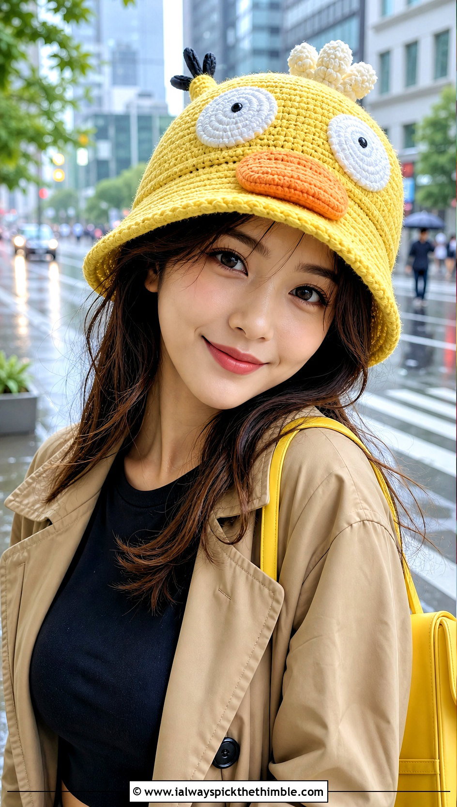 Psyduck Crochet Bucket Hat With Trench Coat - 15 Crochet Pokemon Bucket Hat outfit ideas
