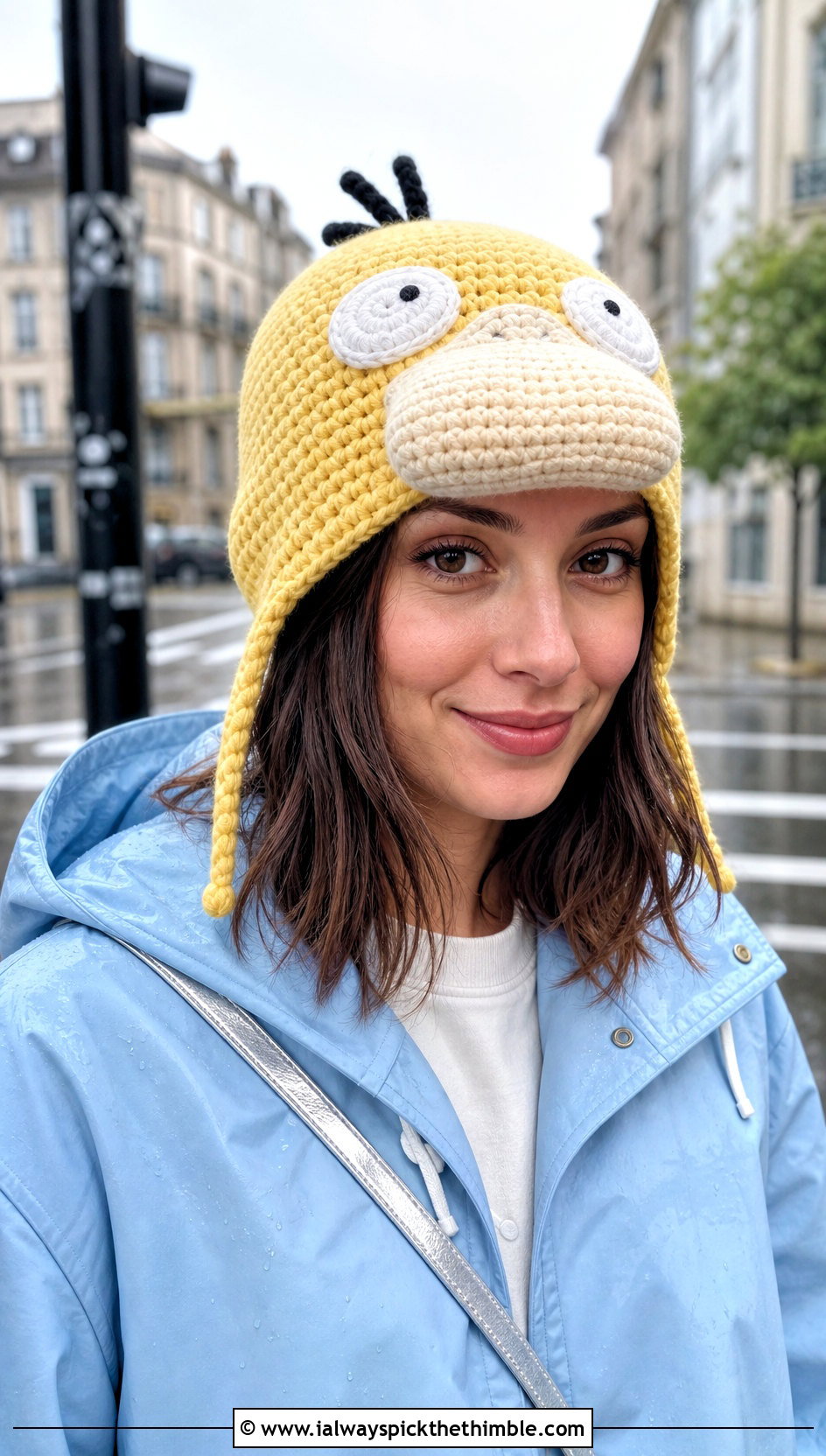 Psyduck Face Beanie With Raincoat - 20 crochet pokemon beanie outfit ideas
