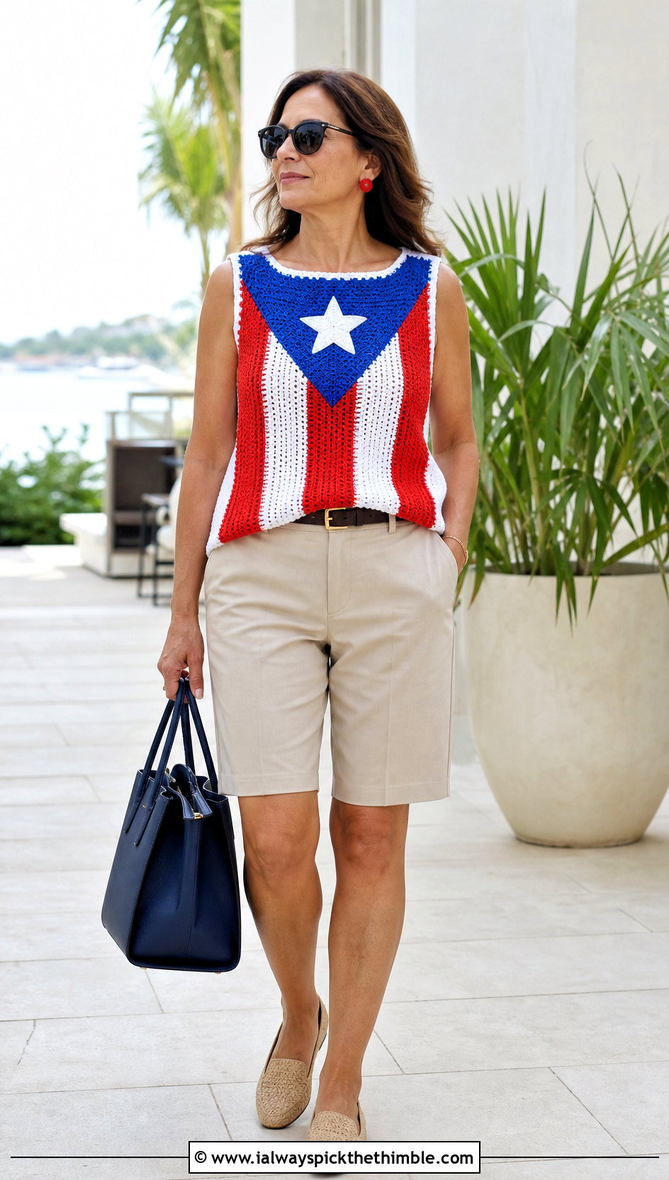Puerto Rican Flag Boxy Crochet Tank With Bermuda Shorts - 20 Puerto Rican Flag Crochet Top outfit ideas