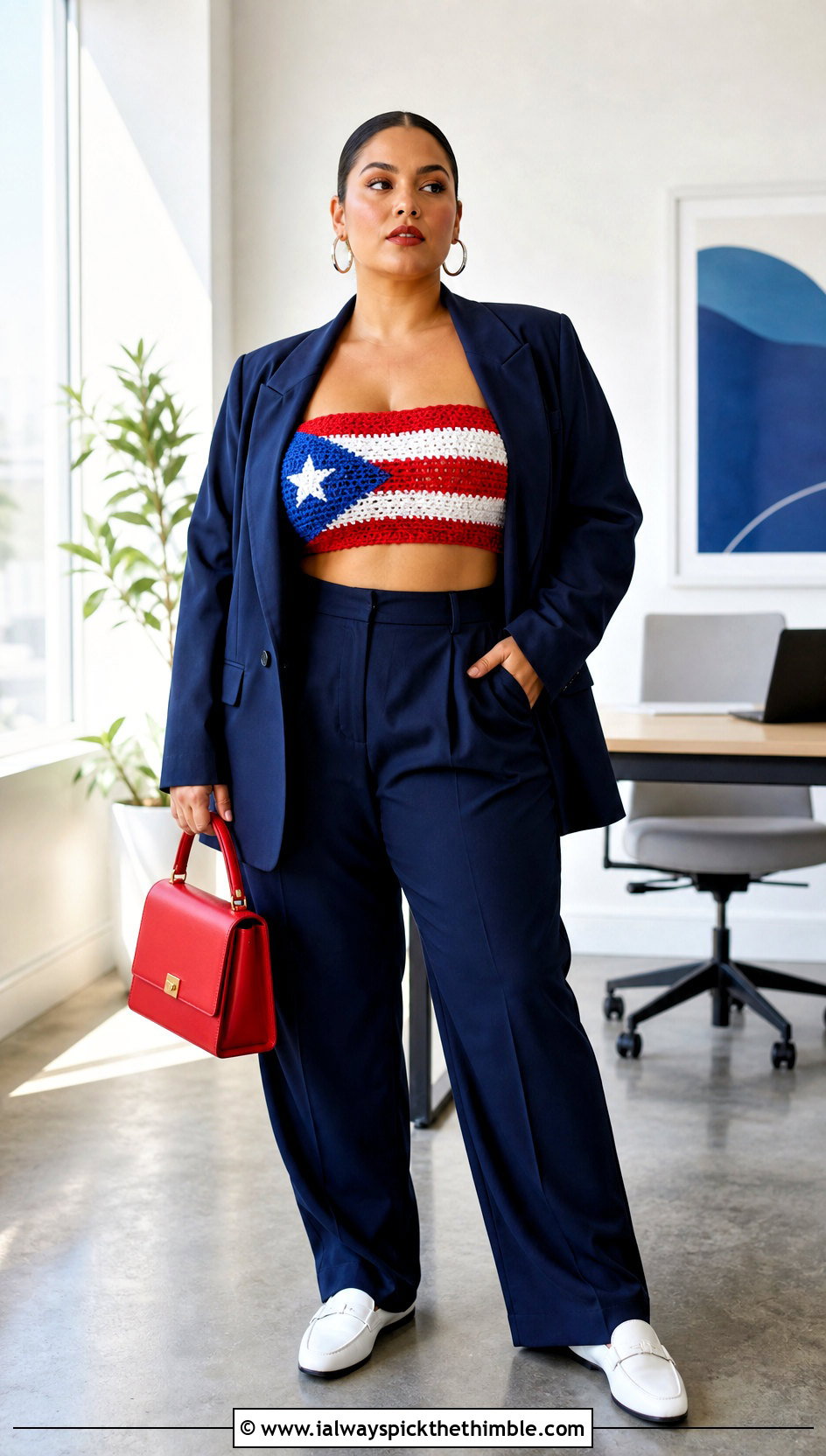Puerto Rican Flag Crochet Bandeau With Oversized Blazer - 20 Puerto Rican Flag Crochet Top outfit ideas