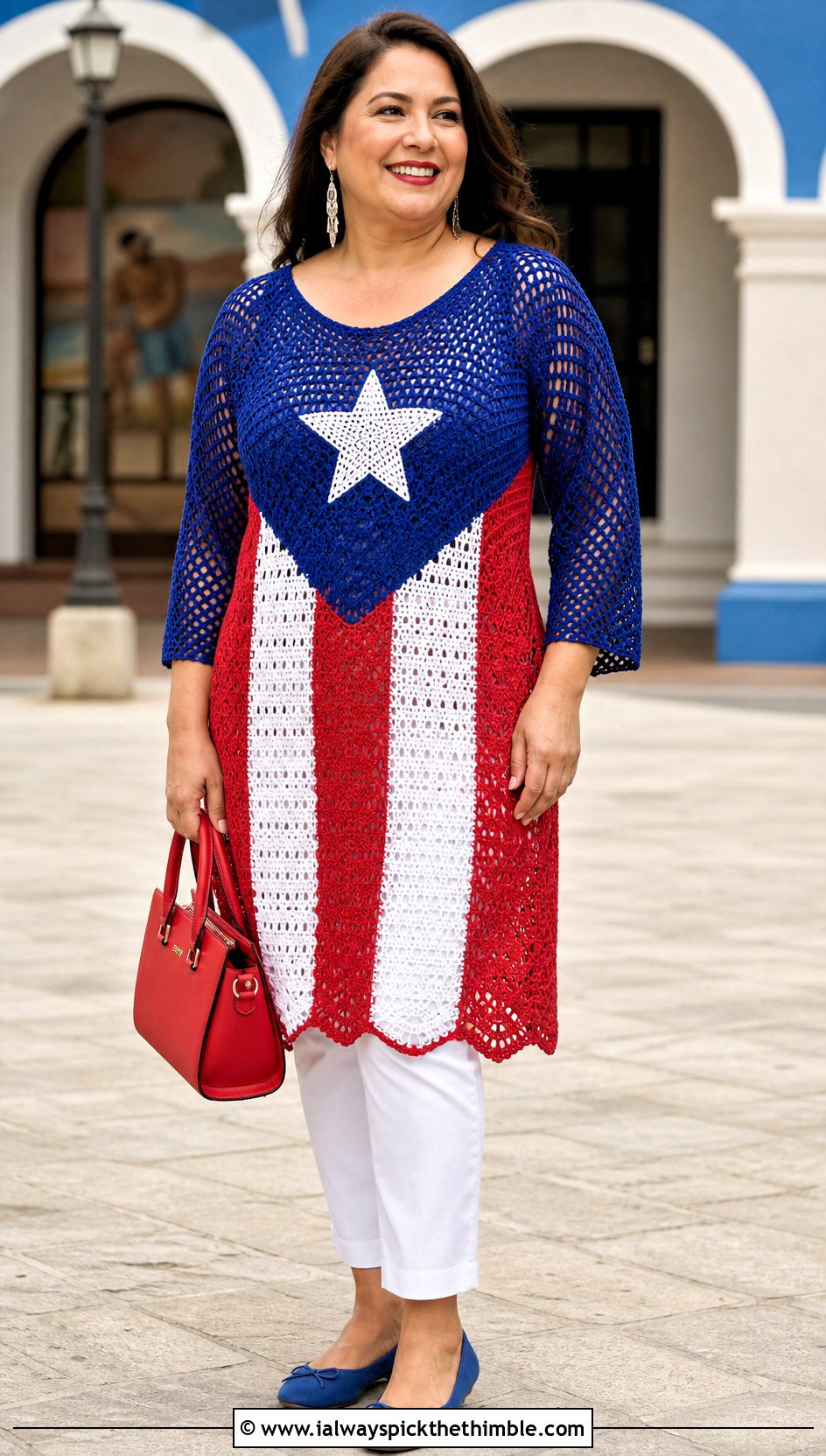 Puerto Rican Flag Crochet Tunic Top With Slim Pants - 20 Puerto Rican Flag Crochet Top outfit ideas