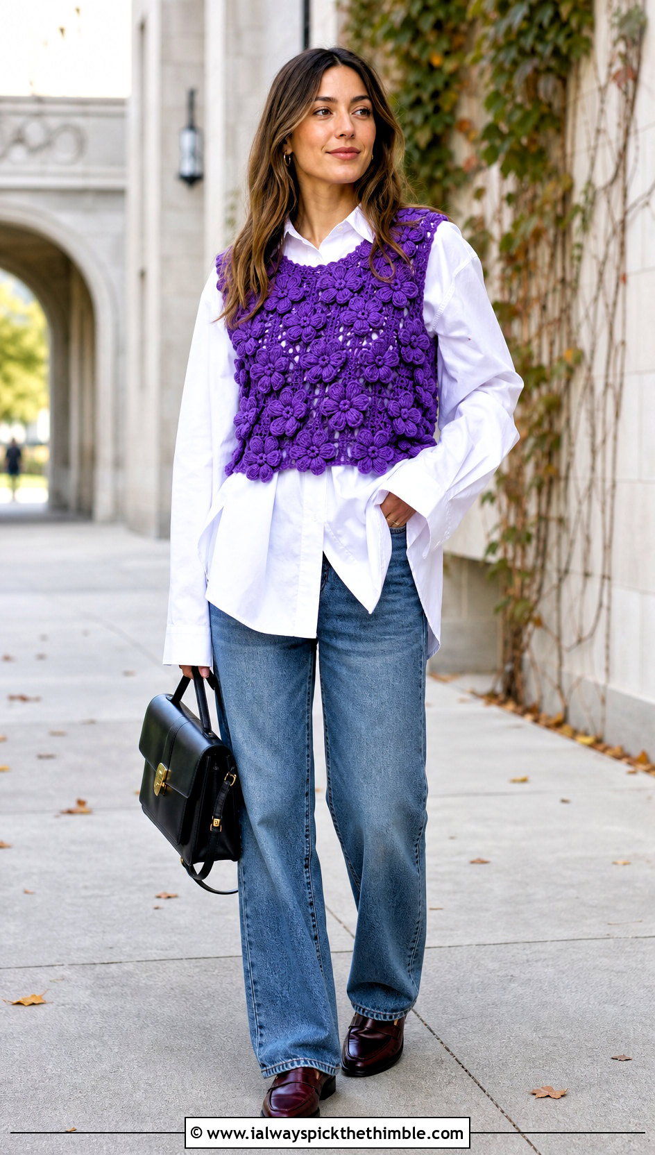 Puff Flower Crochet Vest Top With White Shirt And Jeans - 20 puff flower crochet top outfit ideas