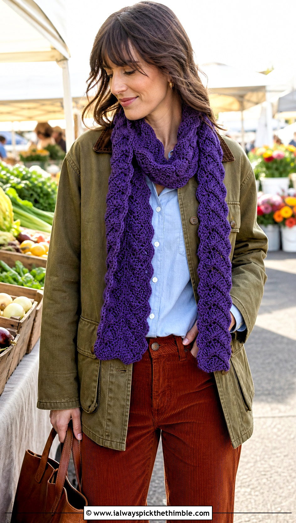 Puff Peak Ripple Stitch Crochet Scarf With Barn Jacket And Corduroy Pants - 15 ripple stitch crochet scarf outfit ideas
