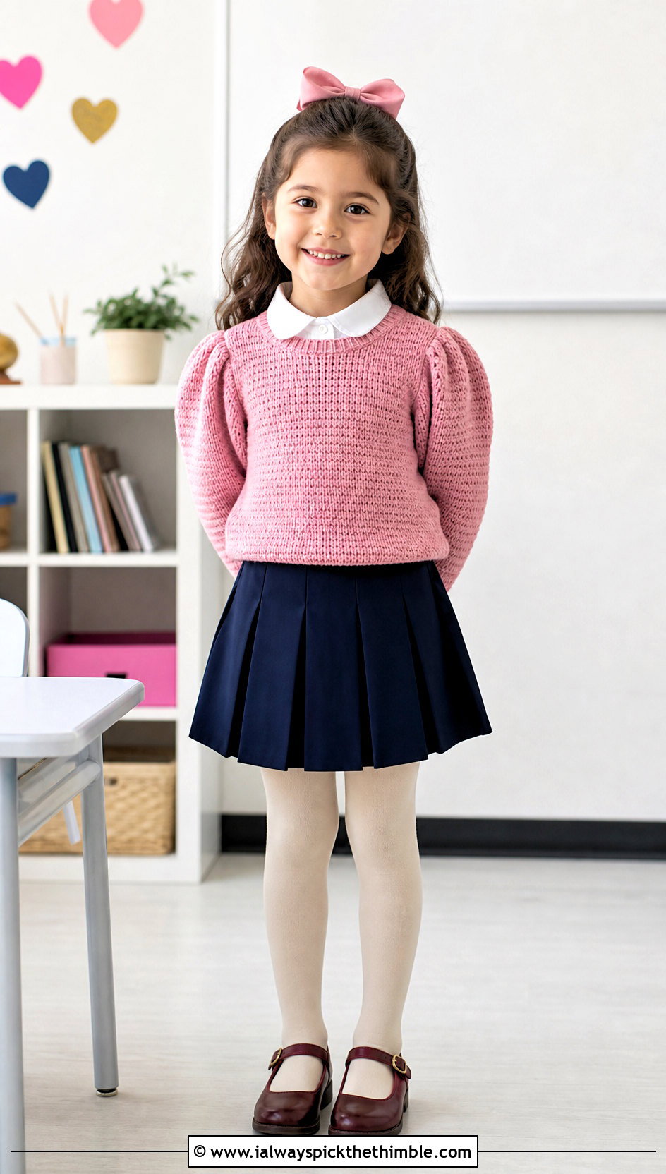 Puff Sleeve Crochet 5T Sweater With Pleated Skirt - 15 crochet 5t sweater outfit ideas