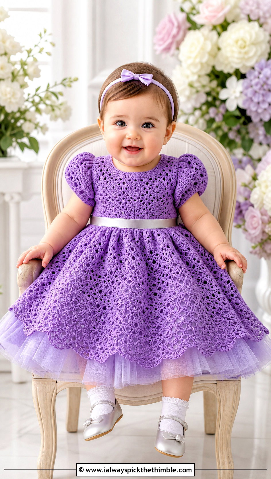 Puff Sleeve Crochet Baptism Dress With Tulle Slip - 15 crochet baptism dress outfit ideas