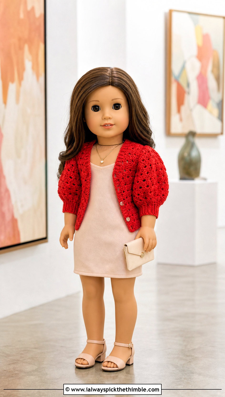 Puff Sleeve Crochet Doll Cardigan With Slip Dress - 20 crochet doll cardigan outfit ideas