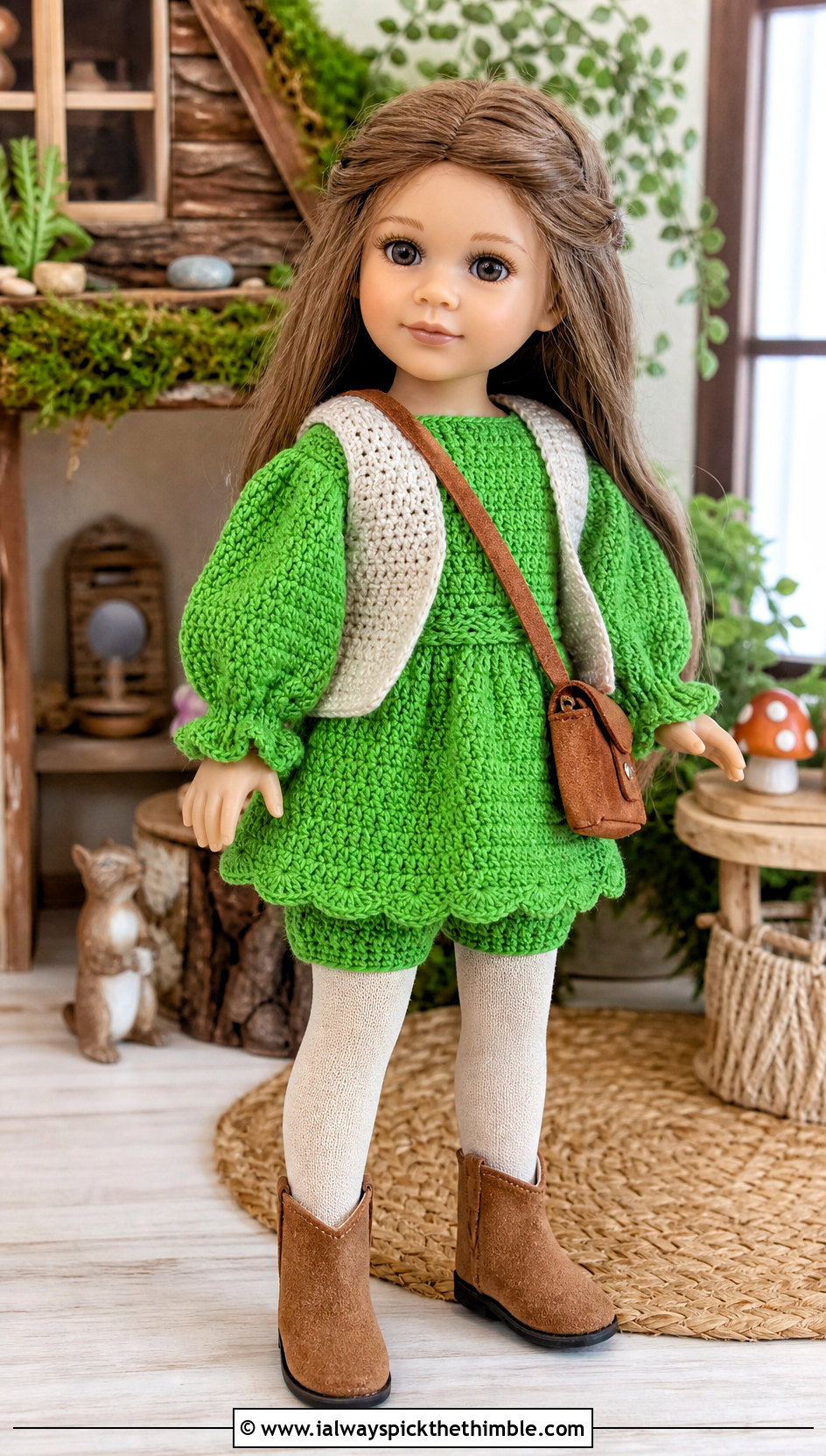 Puff Sleeve Crochet Doll Dress And Bloomer Panties With Ankle Boots - 15 crochet doll dress & panties outfit ideas
