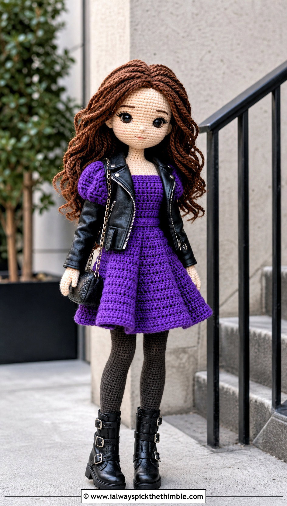 Puff Sleeve Crochet Doll Dress With Moto Jacket - 20 amigurumi crochet doll dress outfit ideas
