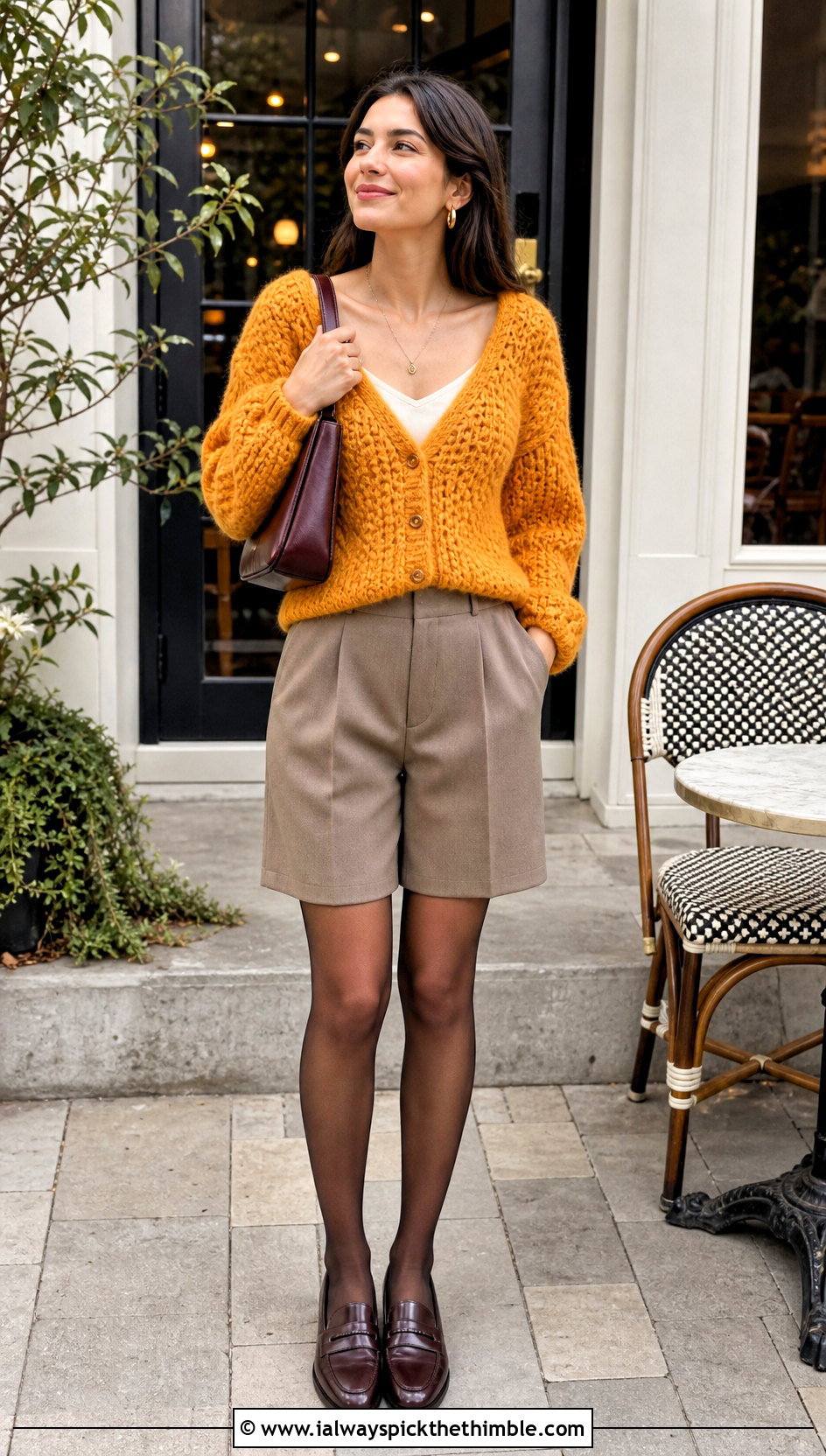 Puff Sleeve Crochet Mohair Cardigan With Bermuda Shorts - 25 crochet mohair cardigan outfit ideas