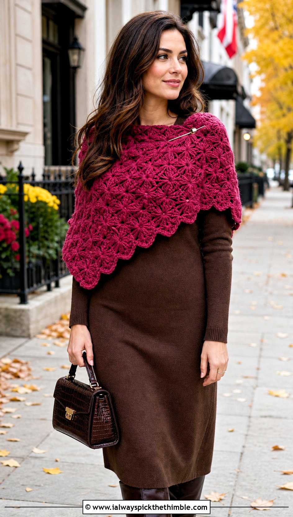 Puff Star Crochet Shawl With Knit Dress - 20 star crochet shawl outfit ideas