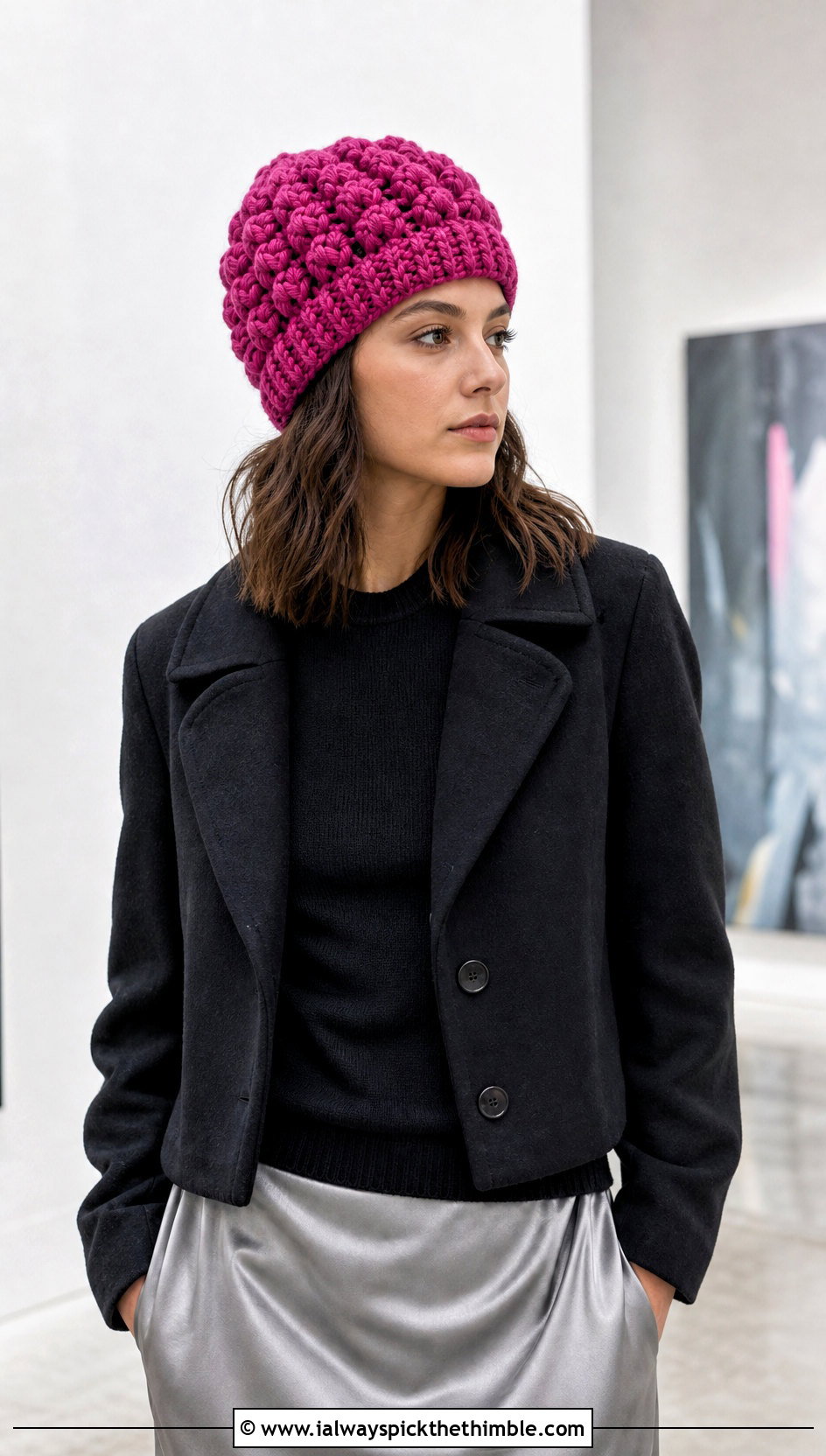 Puff Stitch Chunky Crochet Beanie With Satin Skirt - 20 Chunky Yarn Crochet Hats outfit ideas