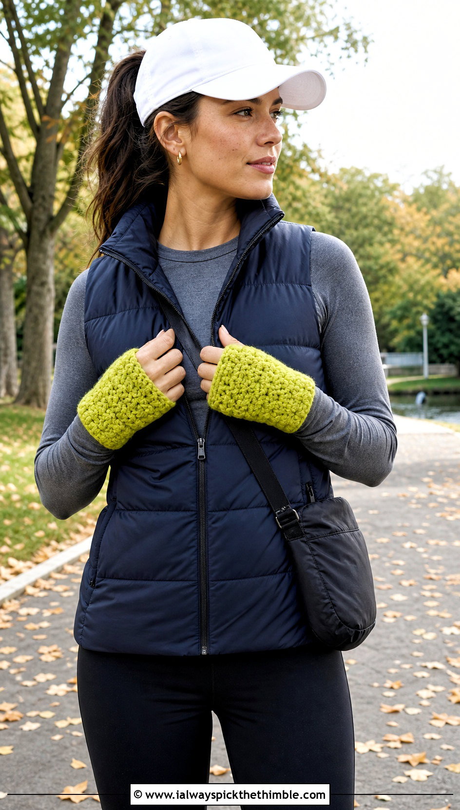 Puff Stitch Chunky Yarn Crochet Fingerless Gloves With Puffer Vest - 20 chunky yarn crochet fingerless gloves outfit ideas