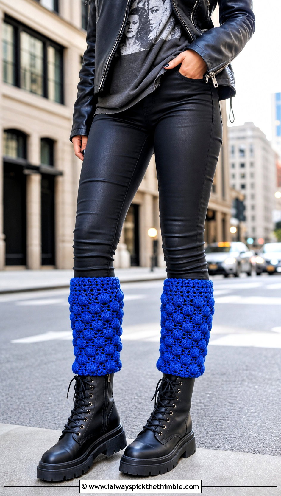 Puff Stitch Crochet Boot Cuffs With Leather Jacket - 25 crochet boot cuffs outfit ideas