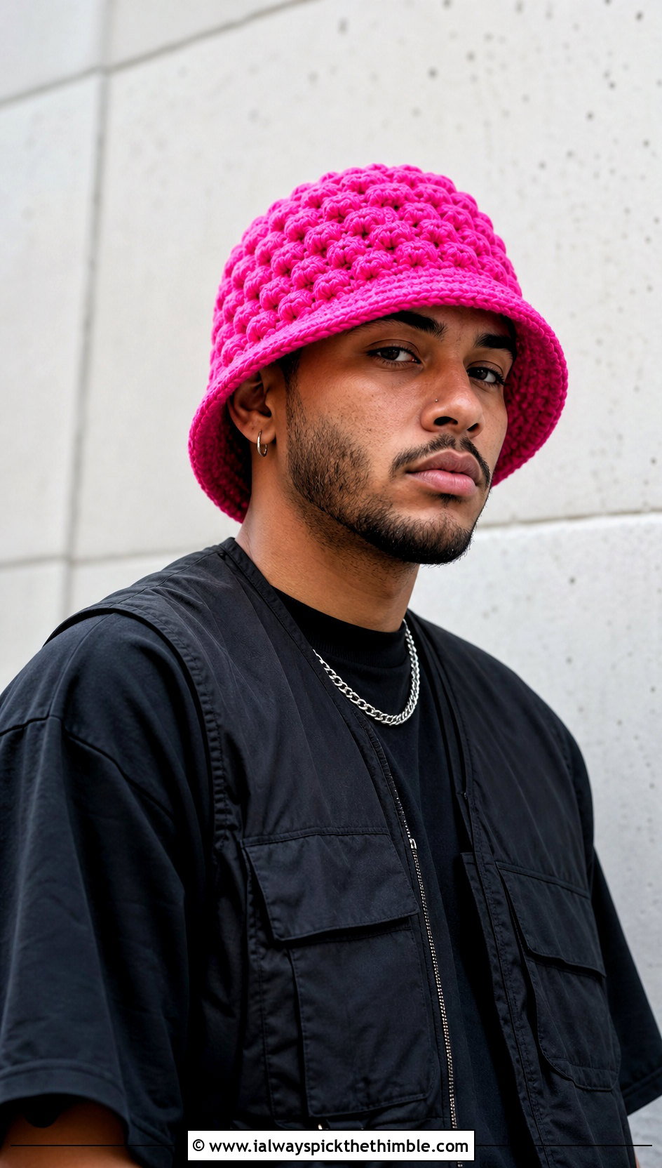 Puff Stitch Crochet Bucket Hat With Black Streetwear - 20 crochet bucket hat men outfit ideas