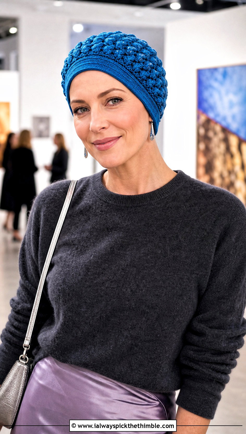 Puff Stitch Crochet Chemo Cap With Satin Skirt - 25 crochet chemo caps outfit ideas