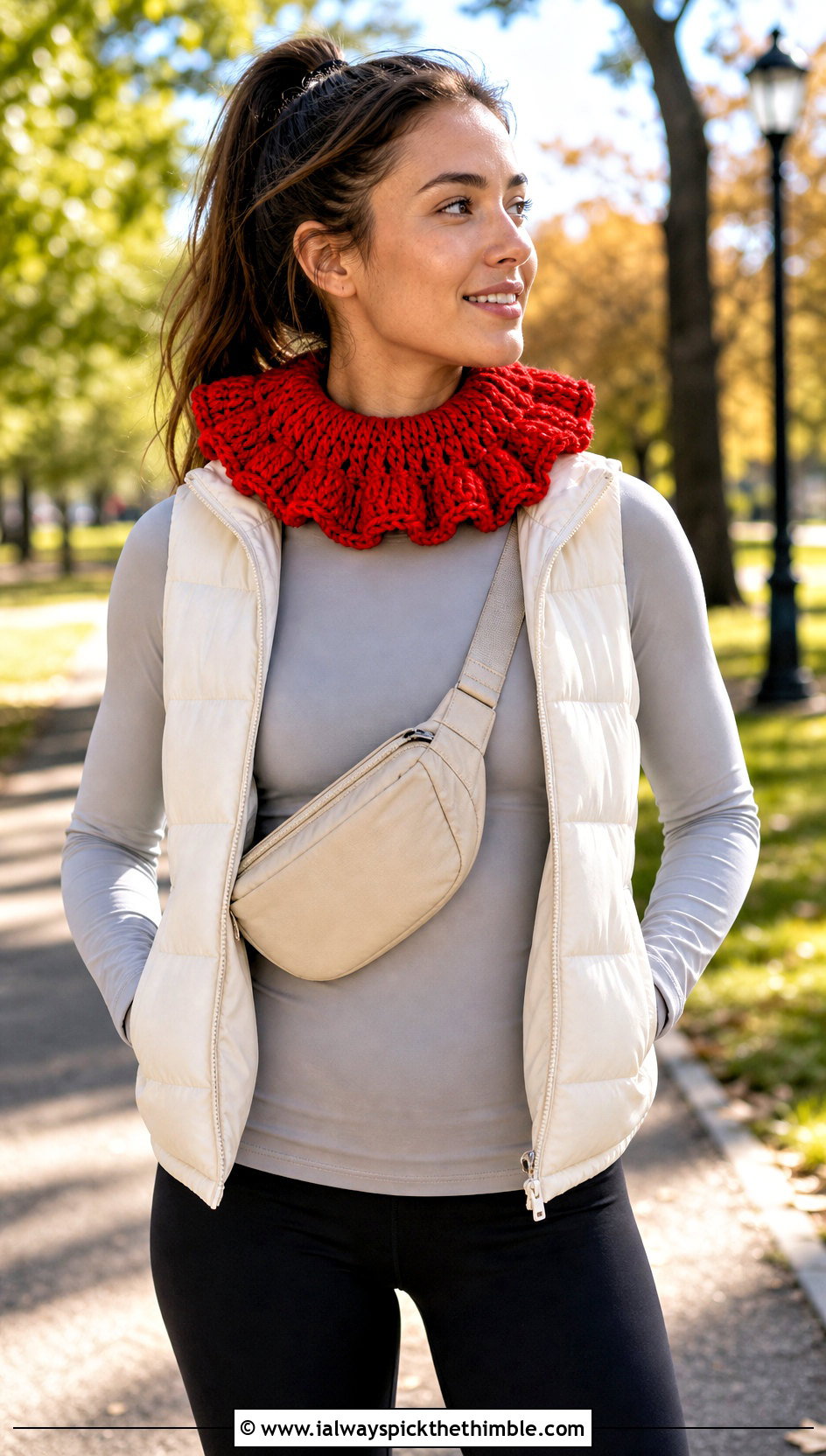 Puff Stitch Crochet Clown Collar With Puffer Vest And Leggings - 25 crochet clown collar outfit ideas