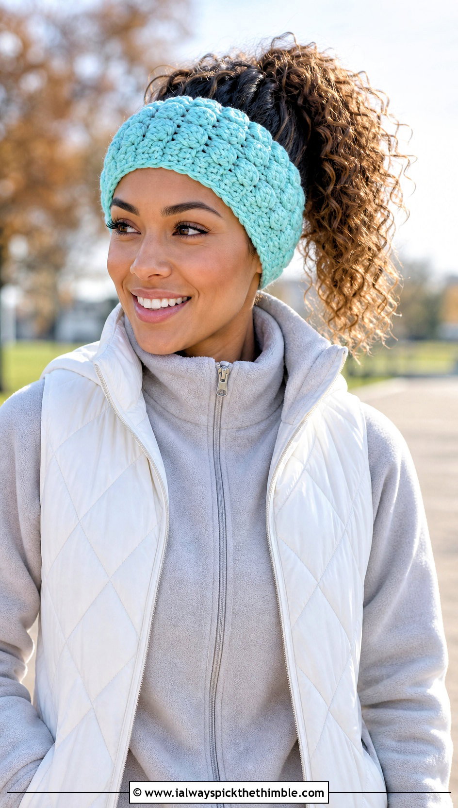 Puff Stitch Crochet Ear Warmer Headband With Fleece Set - 20 crochet ear warmer headband outfit ideas