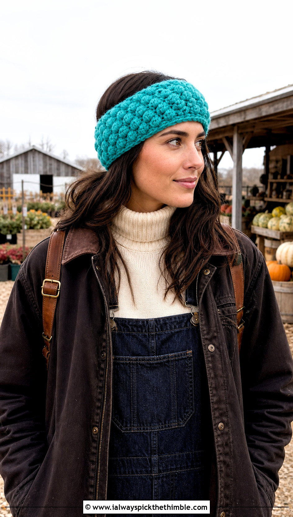 Puff Stitch Crochet Earwarmer With Barn Jacket - 25 crochet earwarmer outfit ideas