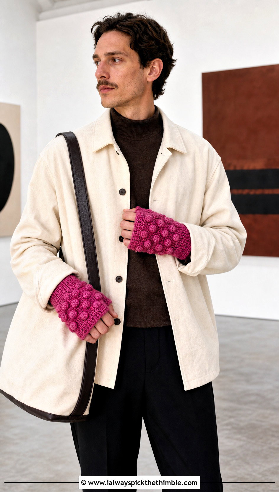 Puff Stitch Crochet Gloves With Overshirt - 25 men crochet gloves outfit ideas