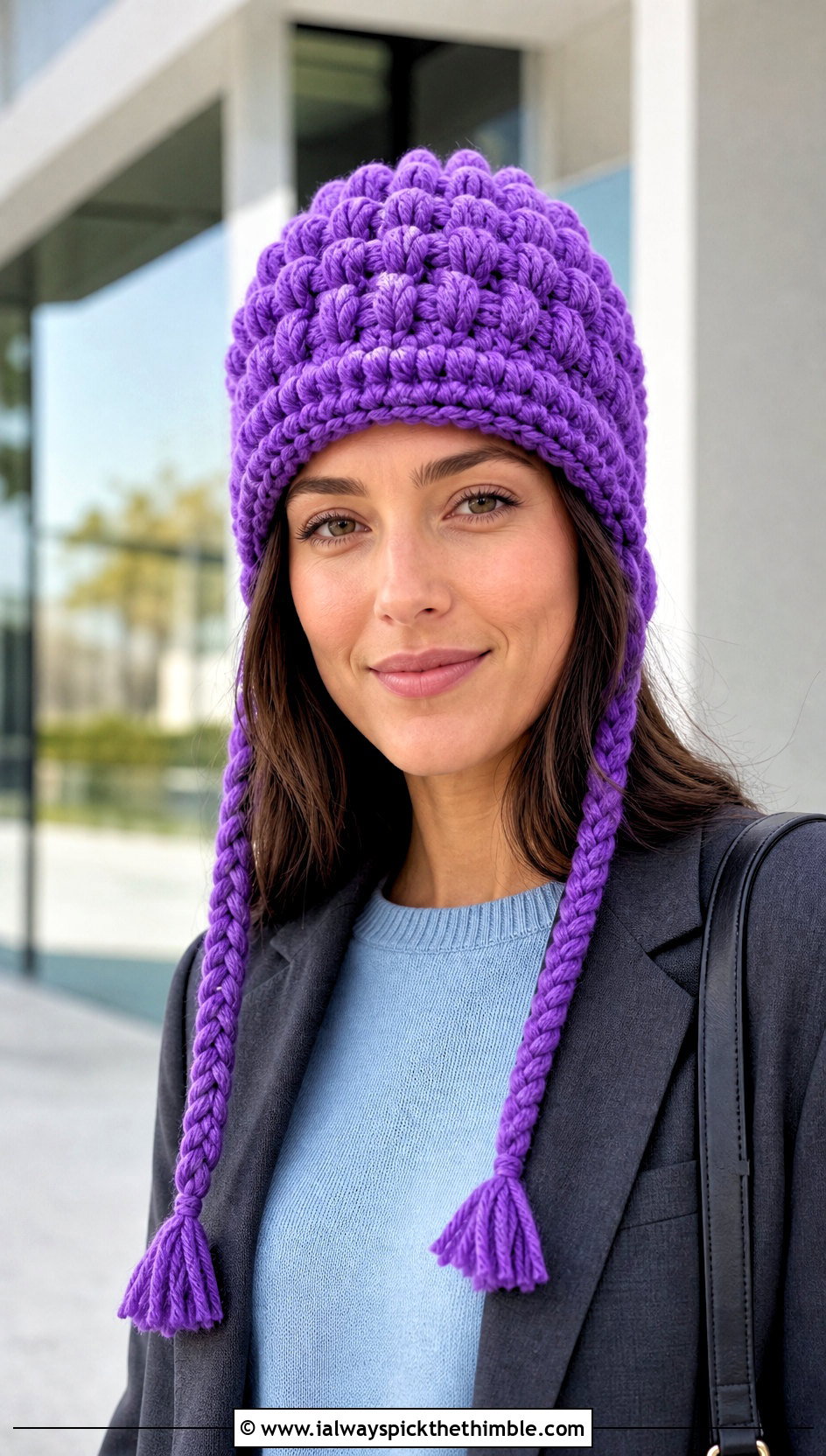 Puff Stitch Crochet Hat With Braids And Blazer - 20 crochet hat with braids outfit ideas