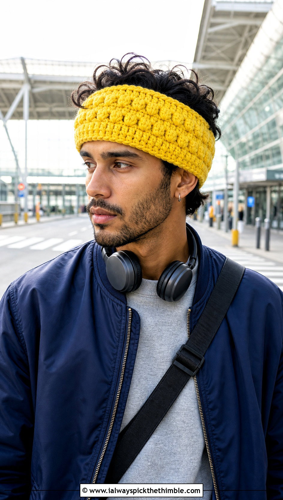Puff Stitch Crochet Headband With Bomber Jacket - 15 Crochet Headband For Men outfit ideas