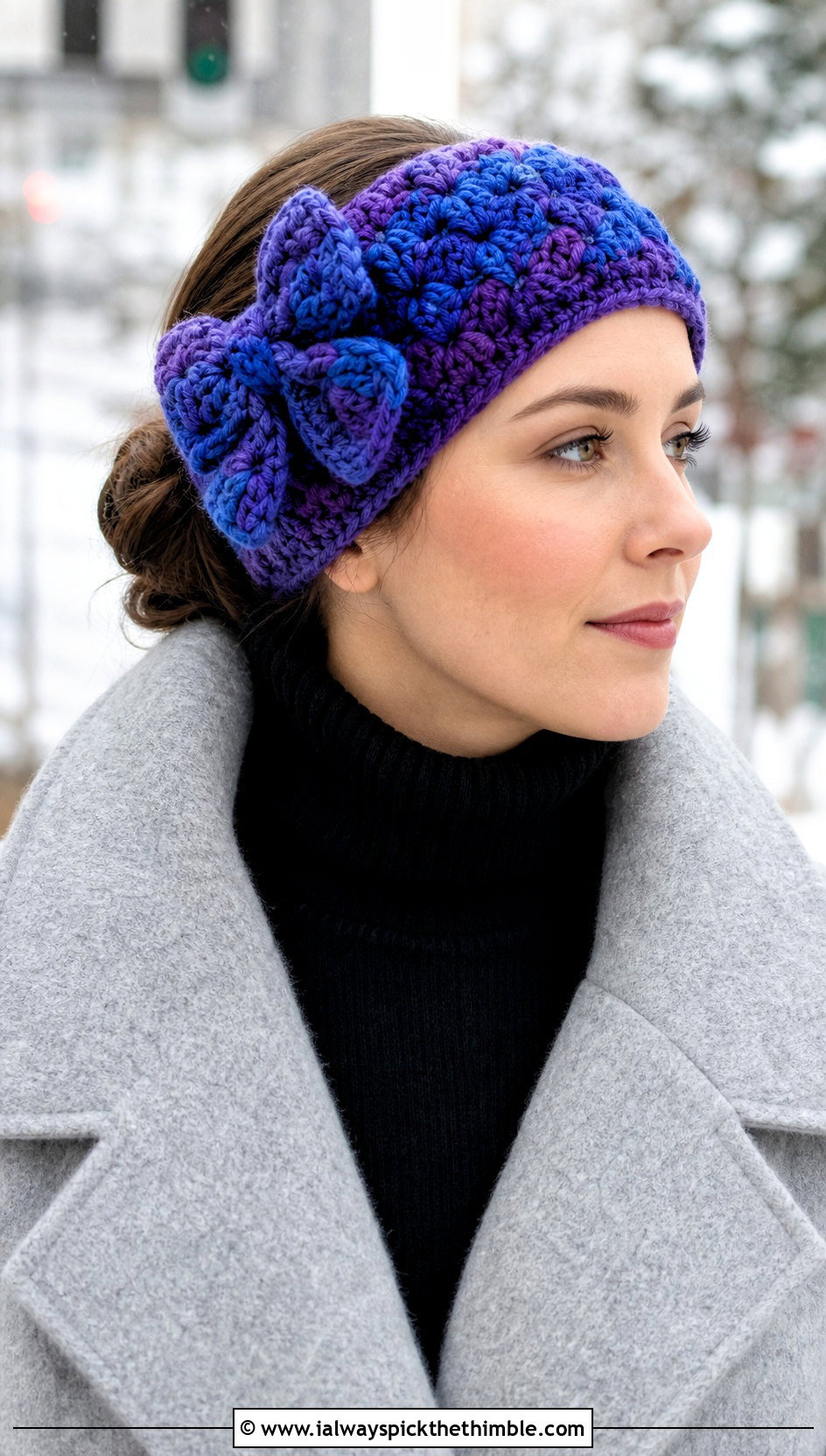 Puff Stitch Crochet Headband With Bow And Oversized Coat - 20 crochet headband with bow outfit ideas