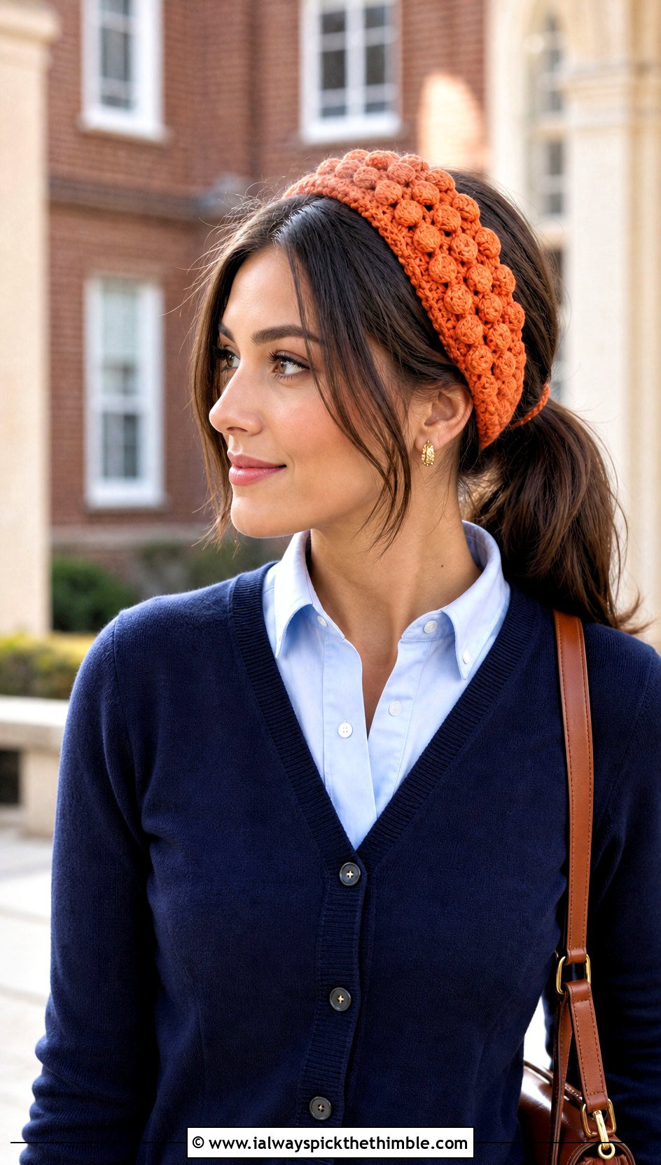 Puff Stitch Crochet Headband With Hair Tie And Cardigan - 25 crochet headband with hair tie outfit ideas