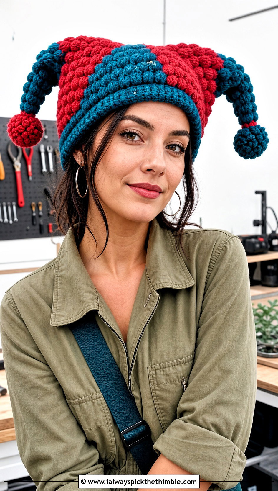 Puff Stitch Crochet Pomni Hat With Utility Jumpsuit - 25 Crochet Pomni Hat outfit ideas