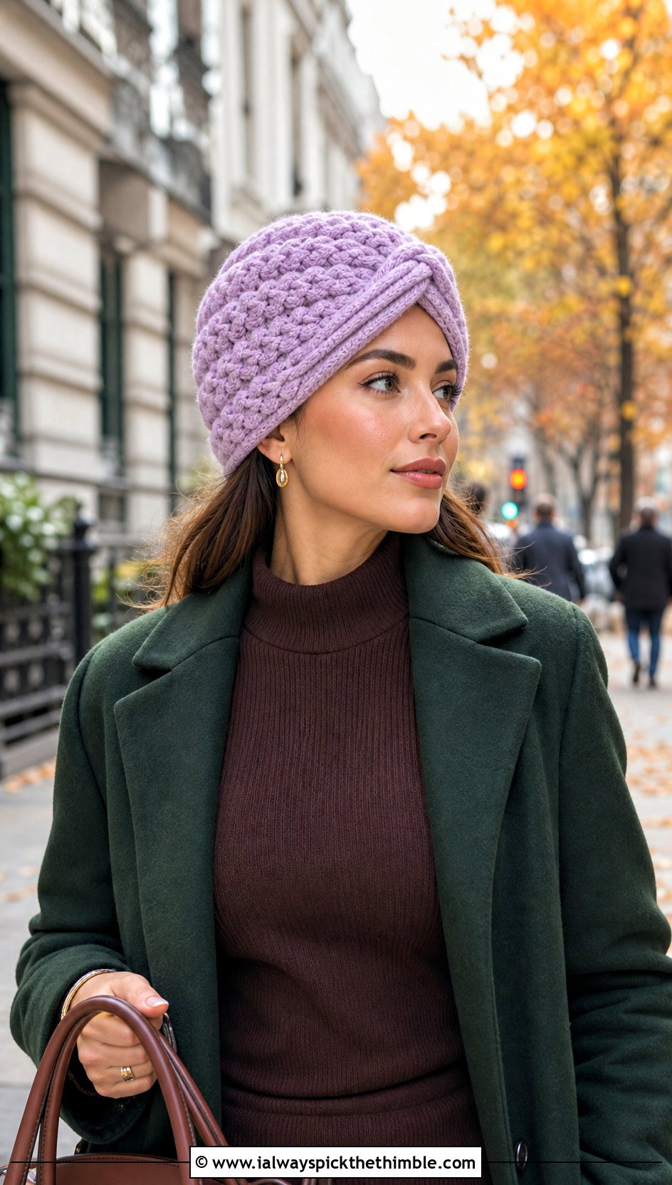 Puff Stitch Crochet Turban Hat With Sweater Dress And Boots - 15 crochet turban style hat outfit ideas