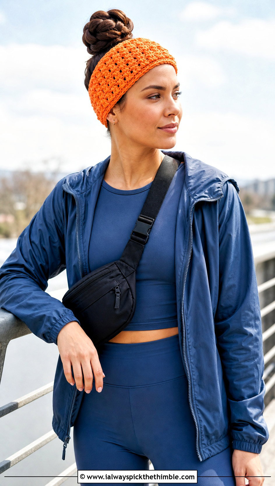 Puff Stitch Elastic Crochet Headband With Athleisure Set - 20 Crochet Headbands With Elastic outfit ideas
