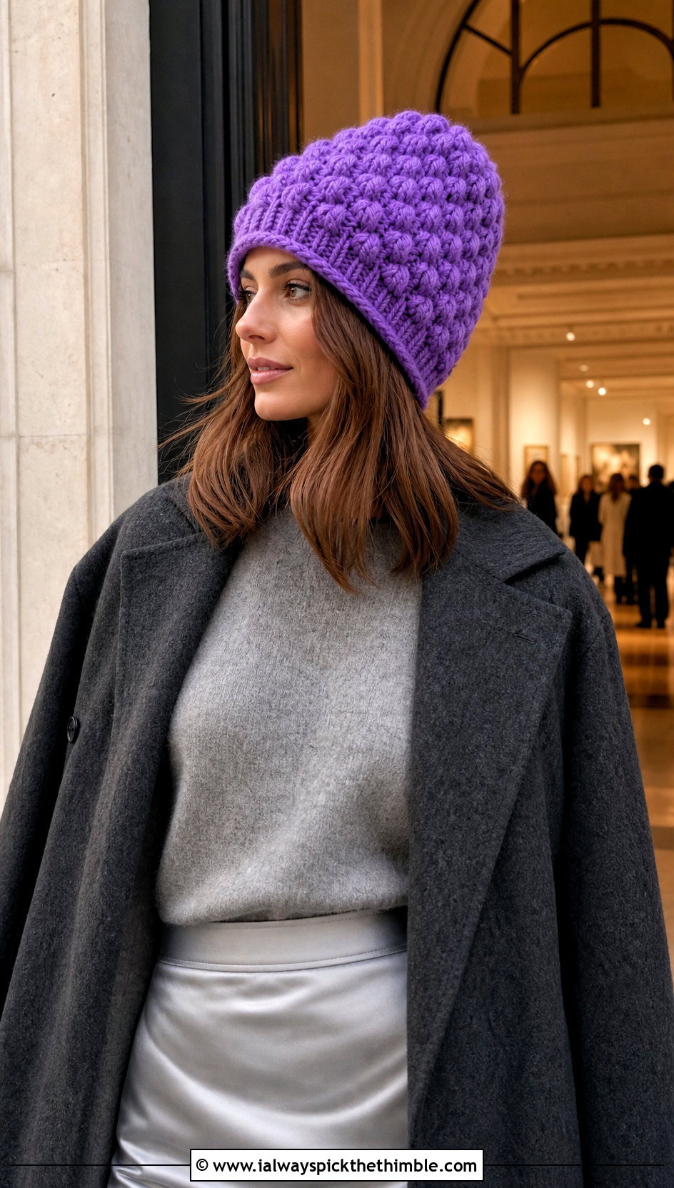 Puff Stitch Magic Circle Crochet Beanie With Satin Skirt - 20 Crochet Beanie Magic Circle outfit ideas