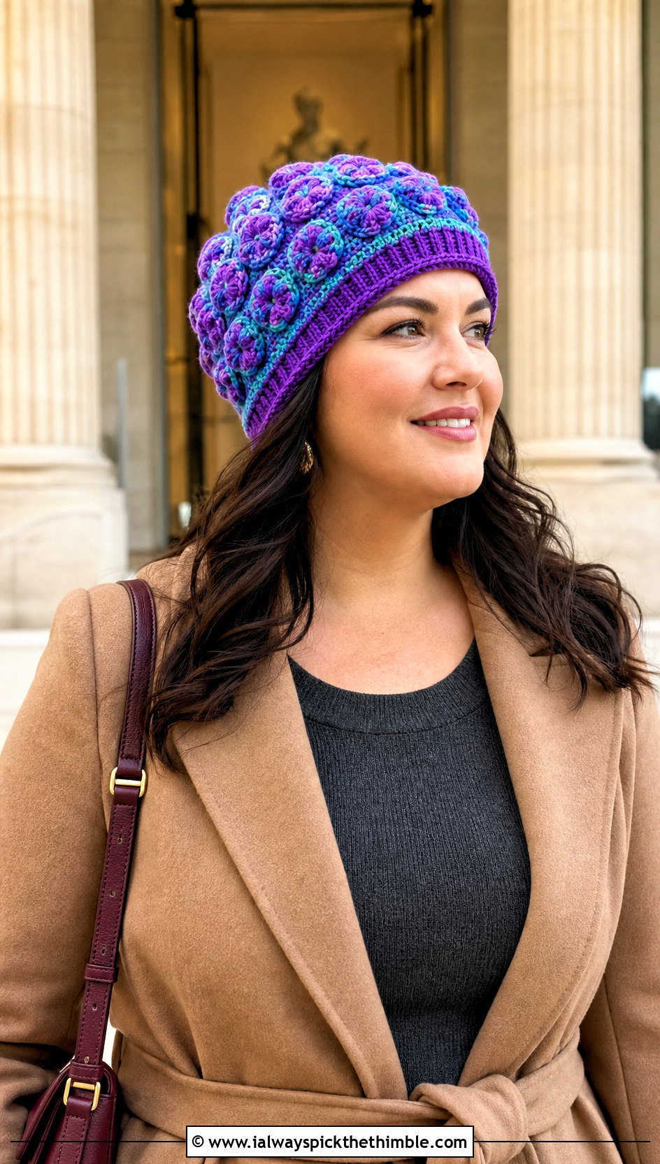 Puff Stitch Mandala Crochet Beanie With Sweater Dress - 20 Mandala Crochet Beanie outfit ideas