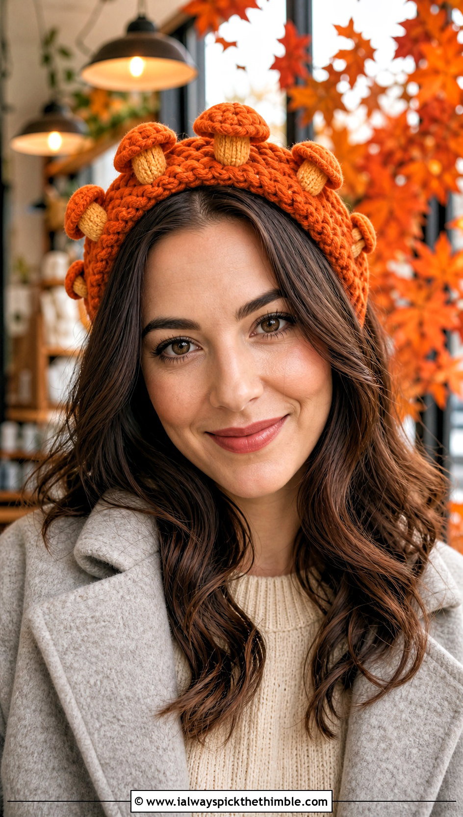Puff Stitch Mushroom Headband With Sweater Dress - 20 Crochet Mushroom Headband outfit ideas