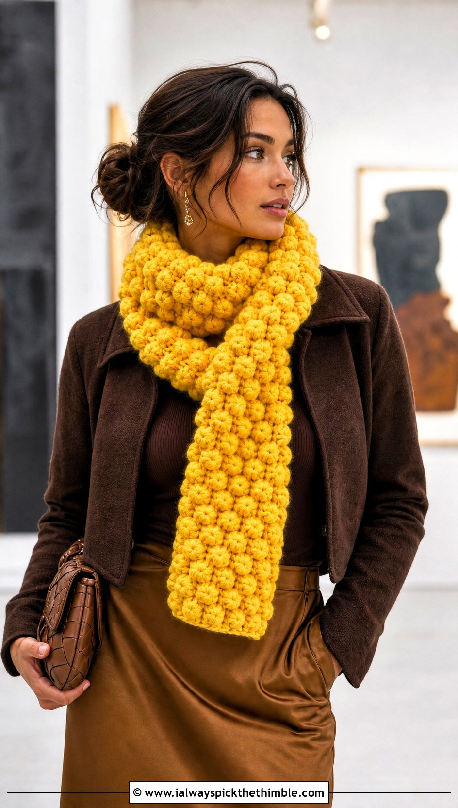 Puff Stitch Super Chunky Crochet Scarf With Slip Skirt - 20 Super Chunky Crochet Scarf outfit ideas