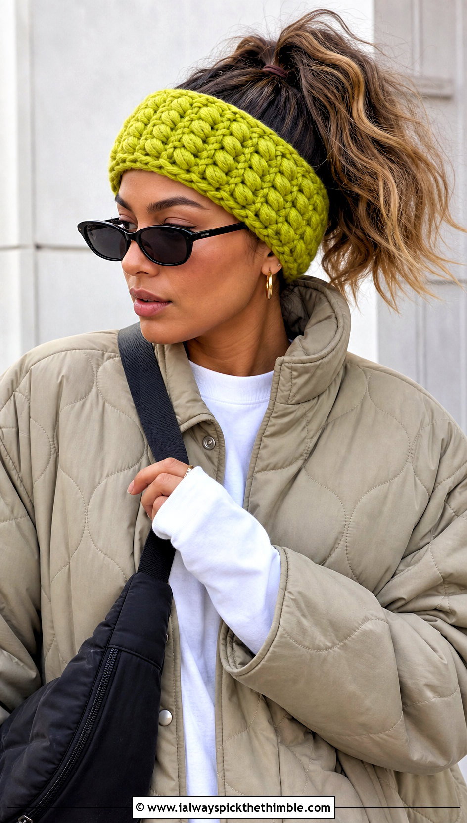Puff Stitch Wool Ease Thick And Quick Crochet Headband With Cargo Pants - 15 wool ease thick and quick crochet headband outfit ideas