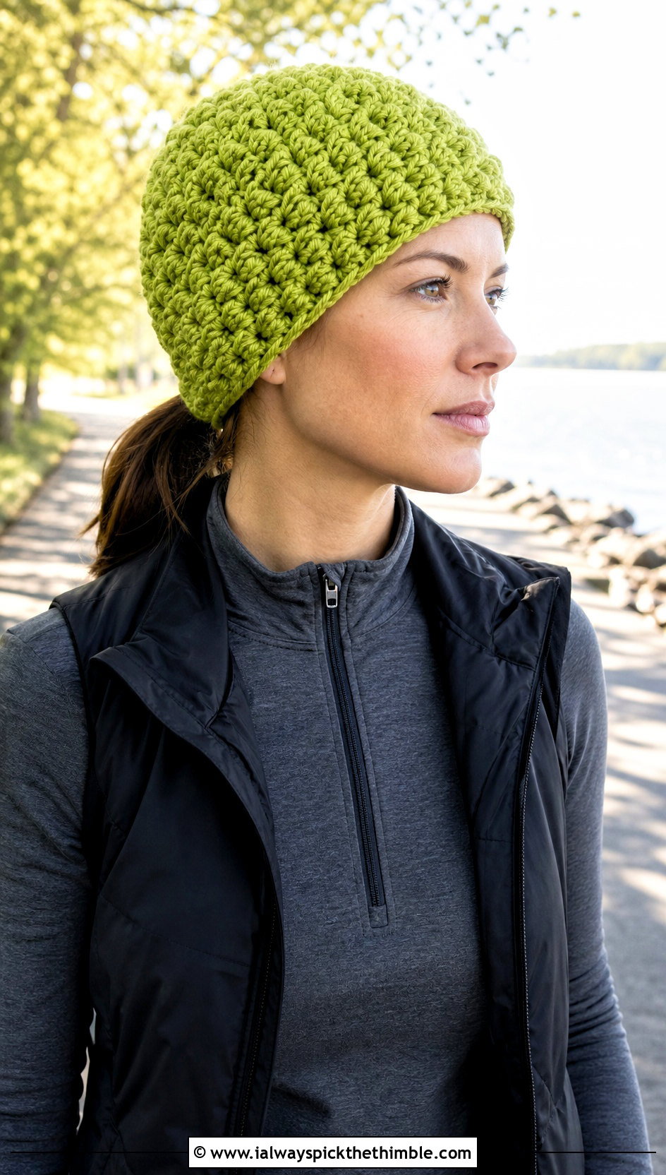 Puff Stitch Worsted Crochet Beanie With Athleisure Outfit - 15 Worsted Crochet Beanie outfit ideas