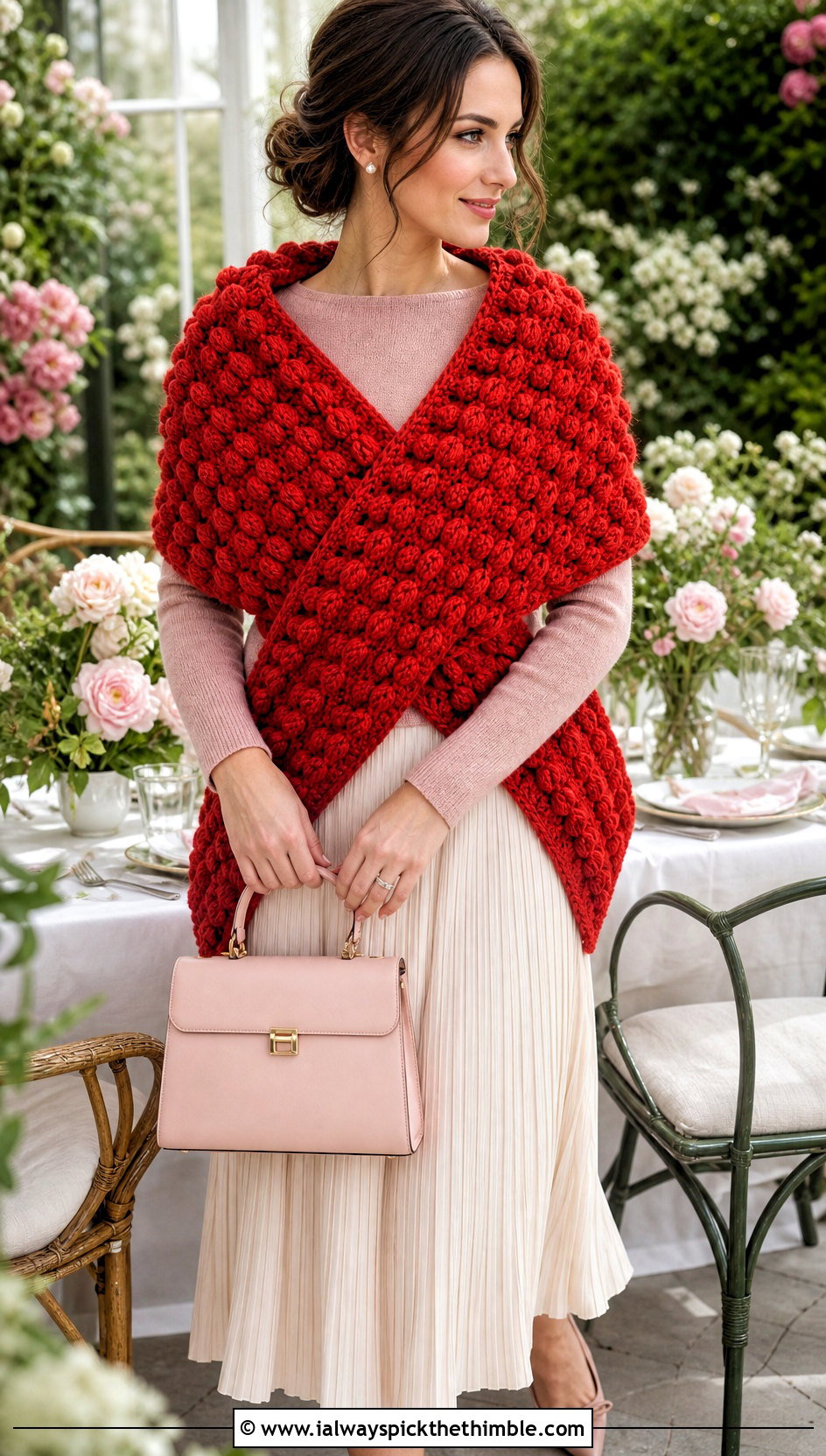 Puff Stitch Wrap Me Up Crochet Sweater Scarf With Pleated Midi Skirt - 15 Wrap Me Up Crochet Sweater Scarf outfit ideas