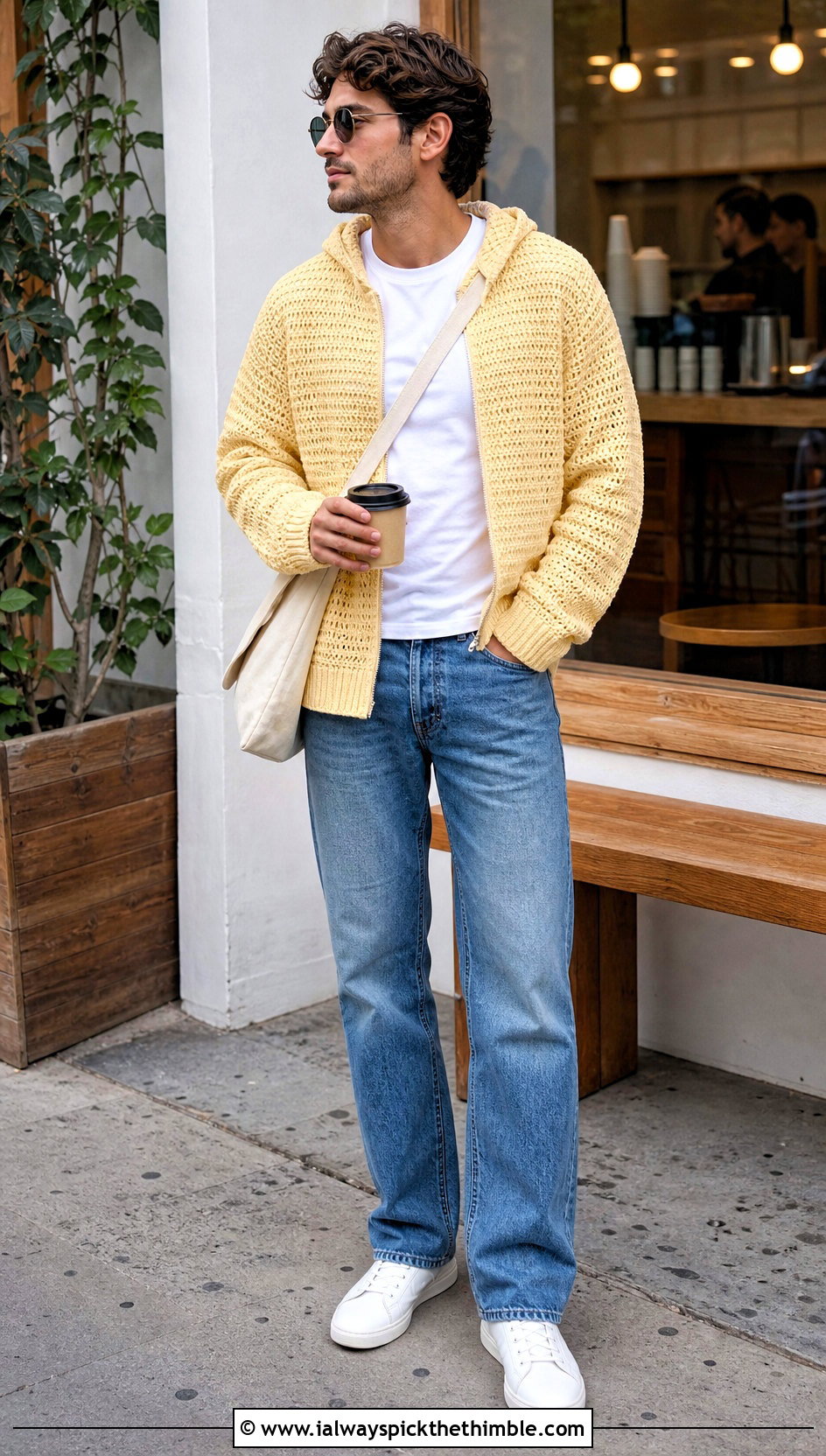 Pullover Crochet Hoodie With Straight Leg Jeans - 20 crochet mens hoodie outfit ideas