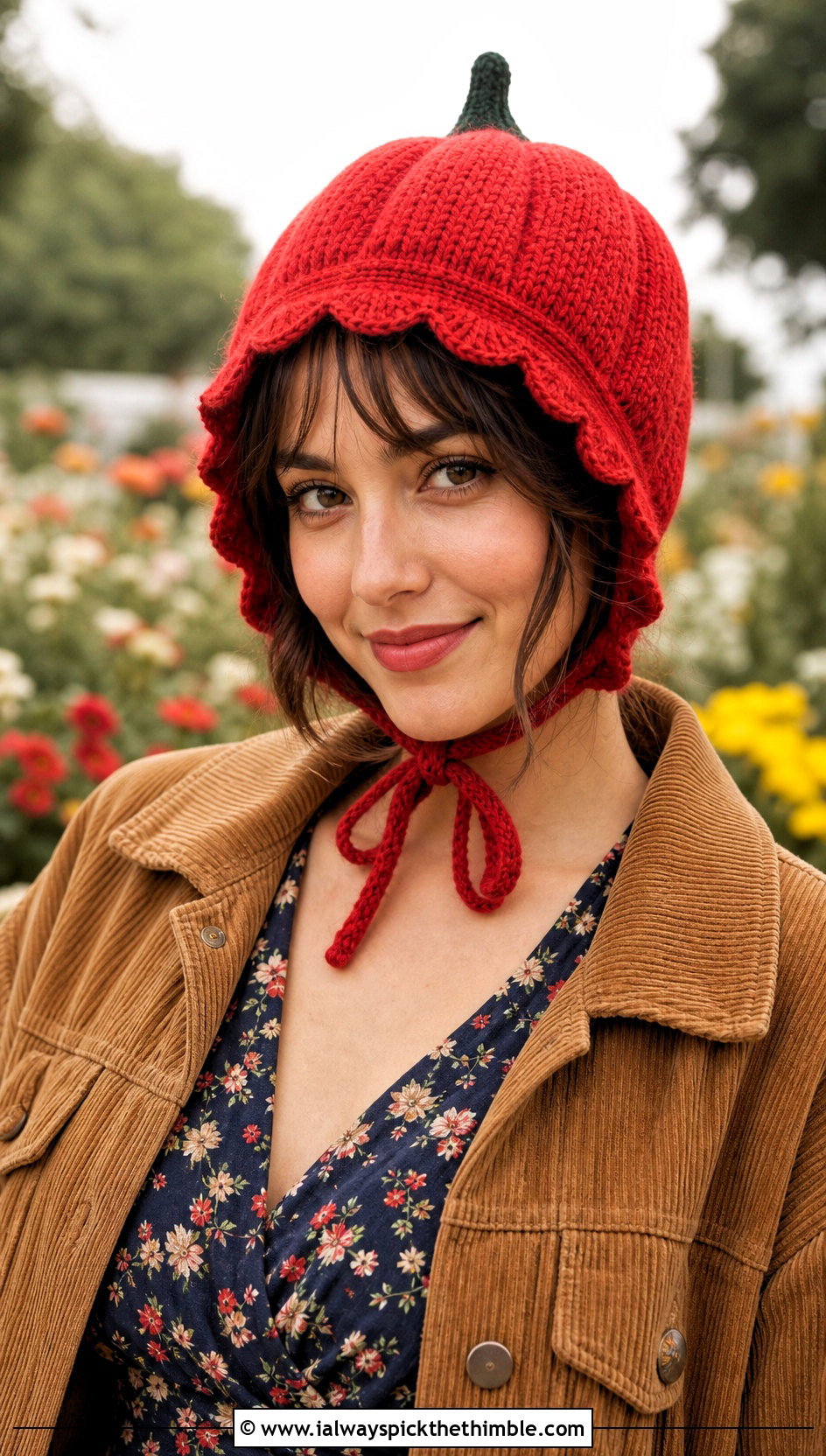 Pumpkin Bonnet Hat With Floral Midi Dress - 15 Crocheted Pumpkin Hat outfit ideas