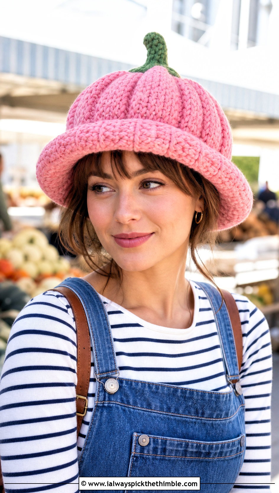 Pumpkin Bucket Hat With Denim Overalls - 15 Crocheted Pumpkin Hat outfit ideas
