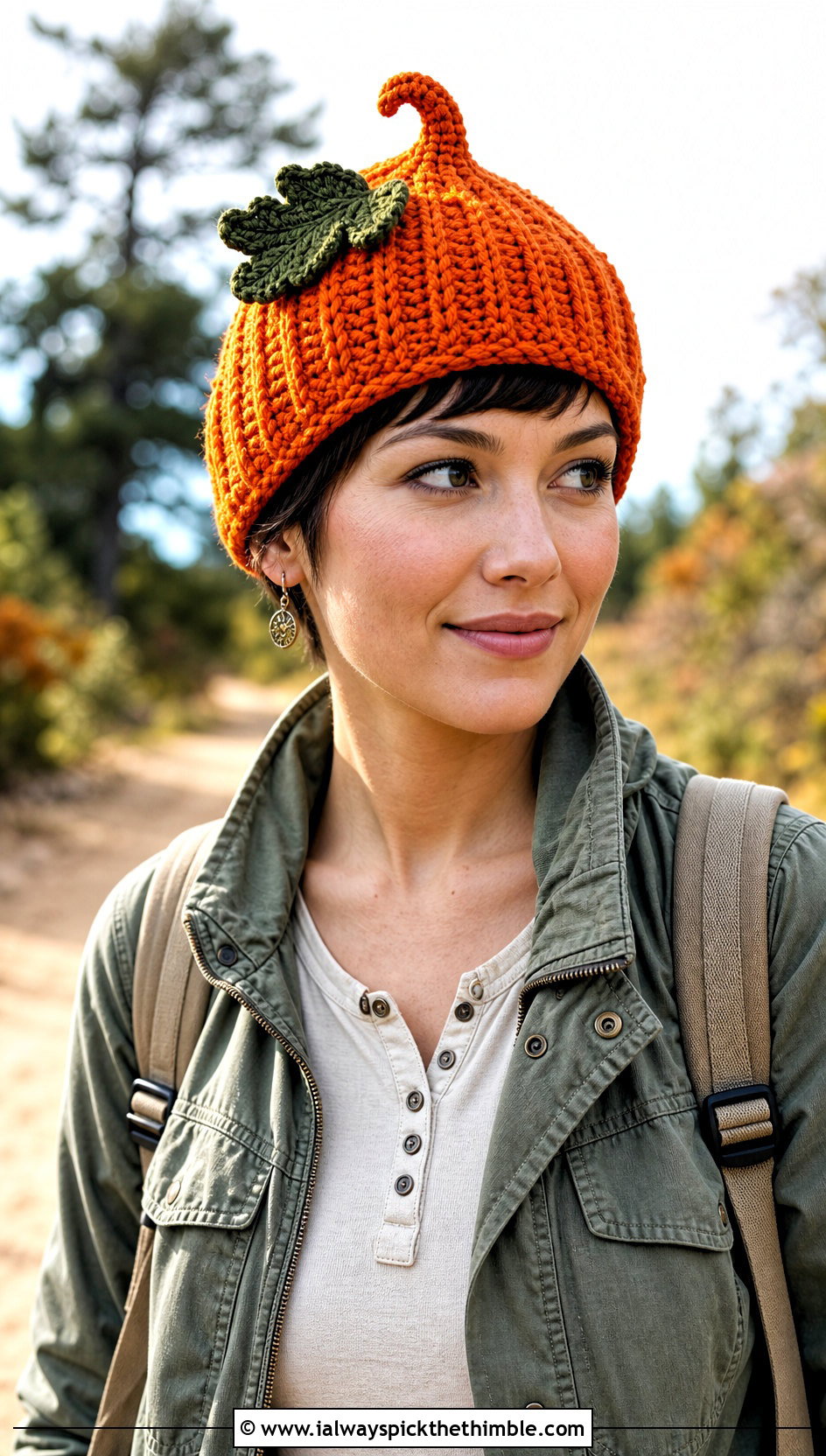 Pumpkin Pixie Hat With Utility Jacket - 15 Crocheted Pumpkin Hat outfit ideas