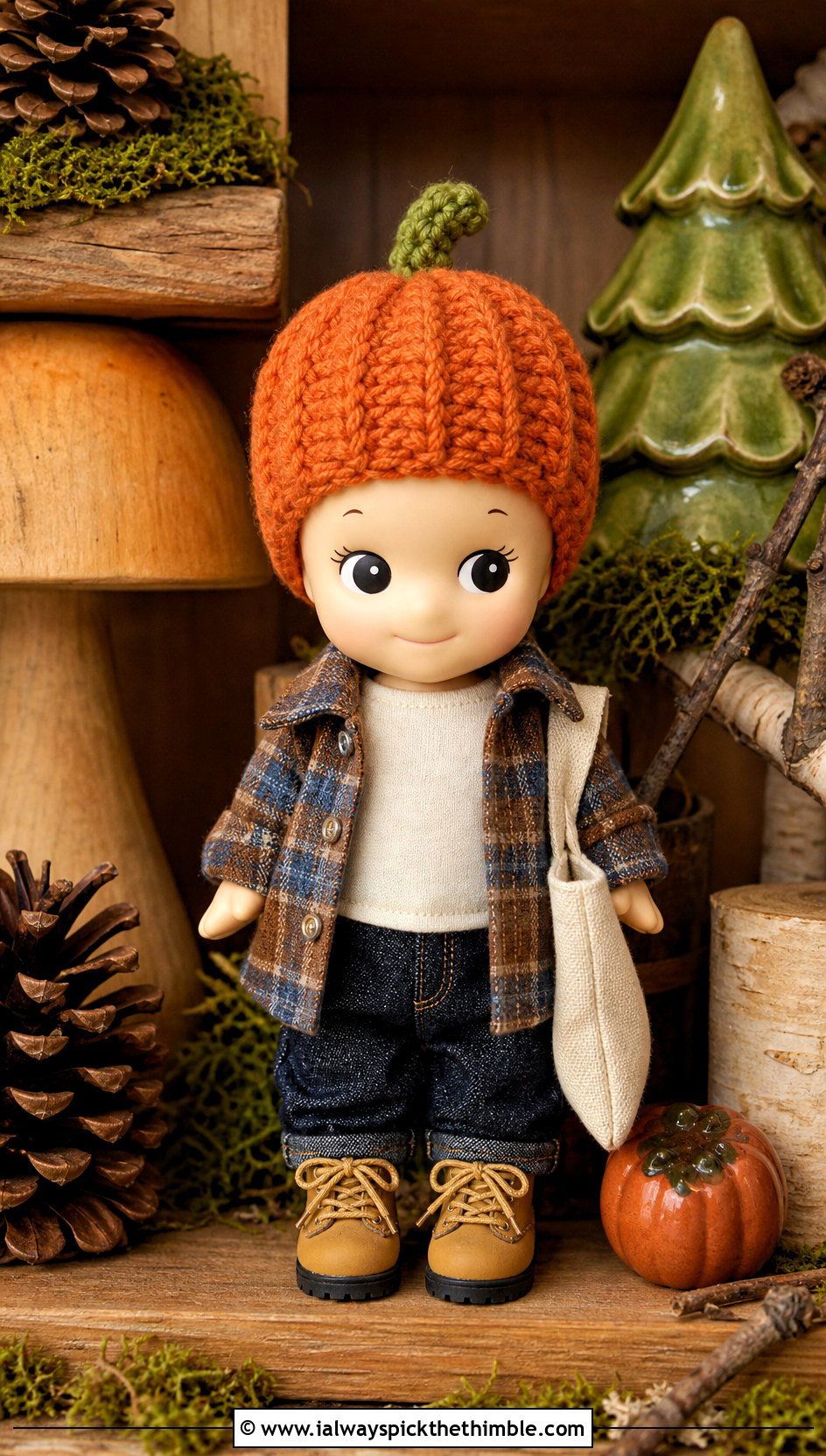 Pumpkin Ribbed Beanie Sonny Angel Crochet Hat With Plaid Shacket - 20 sonny angel crochet hat outfit ideas