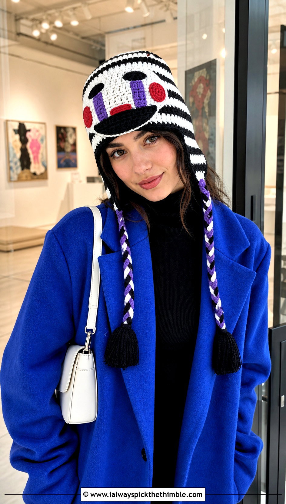 Puppet Striped Earflap Hat With Long Coat And Wide Leg Pants - 20 fnaf crochet hat outfit ideas