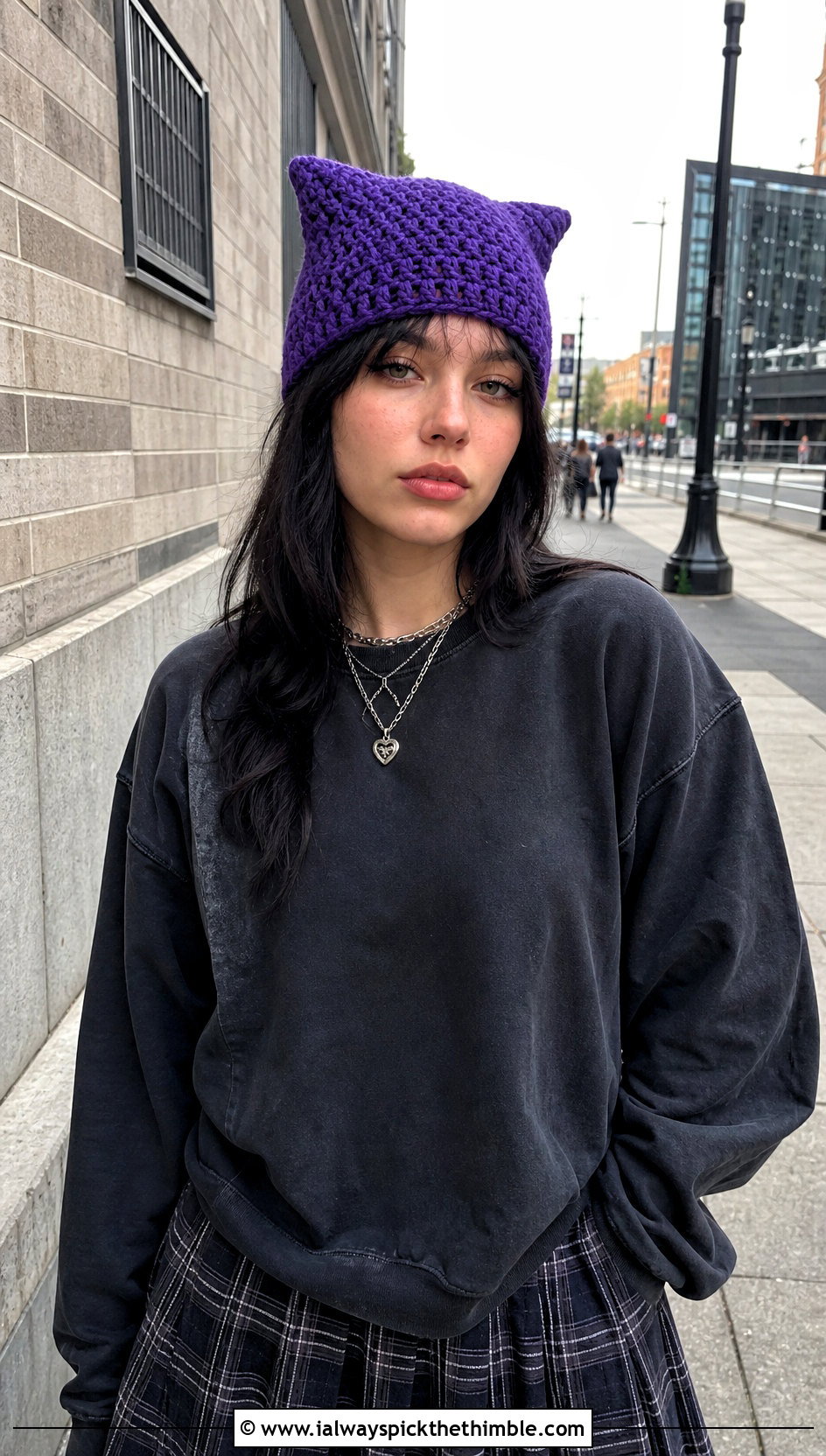 Purple Cat Ear Crochet Beanie With Grunge Outfit - 20 purple crochet beanie outfit ideas
