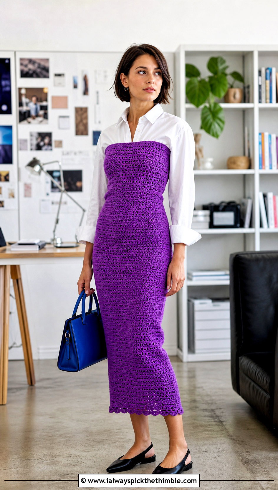 Purple Crochet Tube Dress With Button Down Shirt - 25 purple crochet dress outfit ideas