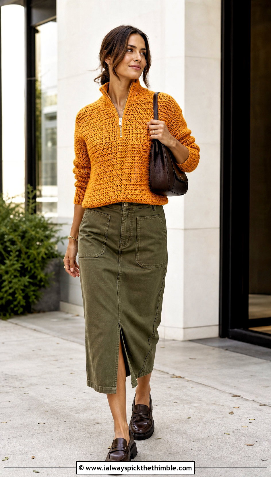 Quarter Zip Bottom Up Crochet Sweater With Utility Skirt - 20 bottom up crochet sweater outfit ideas
