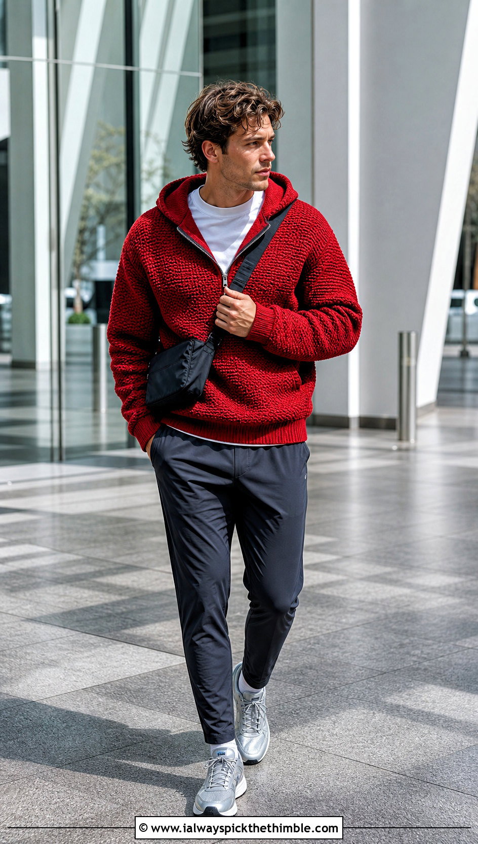 Quarter Zip Crochet Hoodie With Technical Pants - 20 Crochet Hoodies For Men outfit ideas