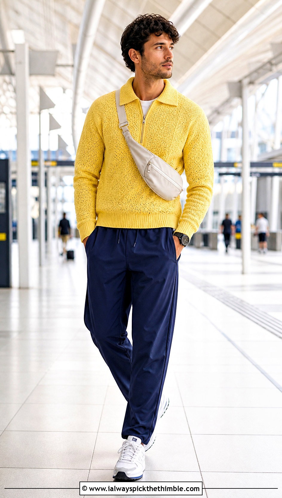 Quarter Zip Crochet Sweater With Track Pants - 20 Mens Crochet Sweaters outfit ideas